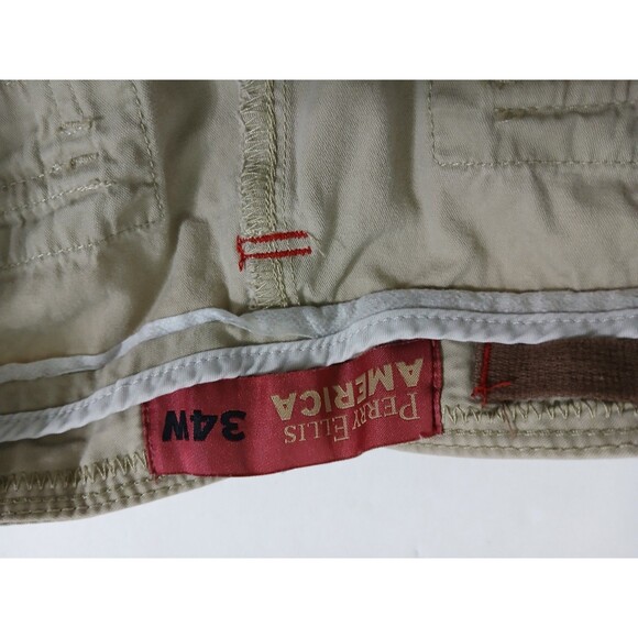 Perry Ellis Men's 34 Cargo Shorts Long Khaki Utility Trail Canvas Tan Beige - Picture 5 of 9